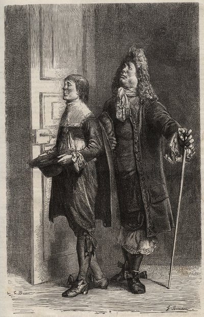 Diafoirus pere et fils - gravyr för "" The Imaginary Malad"" av Jean Baptiste Poquelin dit Moliere (1622-1673) (The Imaginary Invalid) av Unknown artist