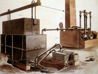 Diagram som förklarar produktionen av kolgas, London 1815. av Unknown artist