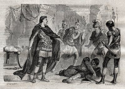 Diocletianus (Caius Aurelius Valerius Diocletianus Augustus) (244-311) döende Lucius Flavius Aer - gravyr i "" Dictionnaire populaire illustrious" - 1864 - av Joseph December och Edmond Allonier - av Unknown artist