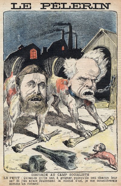 Tvister mellan socialisterna Jean Jaures (1859-1914) (vänster) och Henri Rochefort (1831-1913) (höger). Illustration i "" Le Pelerin"" av den 19 juni 1898. av Unknown artist