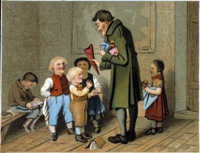 Utdelning av priser i skolan - kromolitografi, sent 1800-tal av Unknown artist