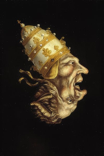 Dubbelporträtt med påven och djävulen (omvänd bild). Runt 1600 av Unknown
