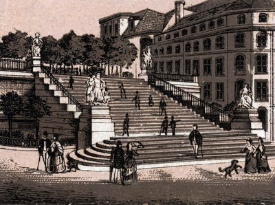 Dresden, Tyskland: utsikt över Bruhlsche-terrassen (Bruhlsche-terrassen i Dresden). i "" Världen illustrerar 168 vyer"" Odaterat (slutet av 1800-talet) av Unknown artist