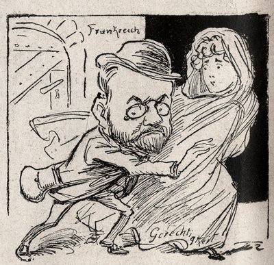 Dreyfus-affären - Emile Zola har rättvisa: kom med mig, min skattmästare, här vill vi inte längre höra oss - Teckning publicerad i den österrikiska tidningen "Der Floh"" 1898 (återgiven i Le Rire av Unknown artist