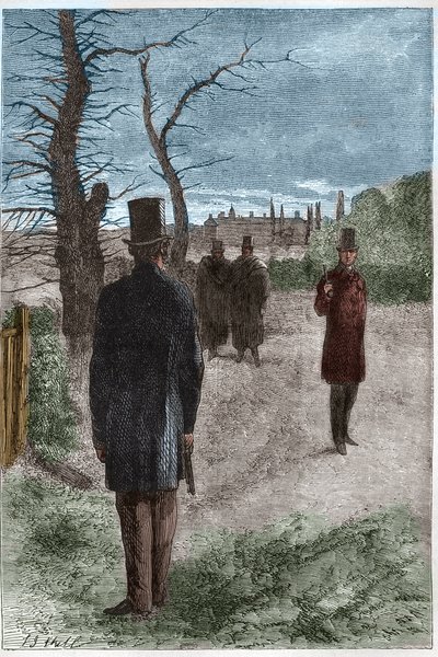 Duell mellan George William Finch-Hatton (Finch Hatton), Earl of Winchilsea (1791-1858) och Arthur Wellesley, hertig av Wellington (1769-1852) vid Battersea Fields, den 21 mars 1829 av Unknown artist