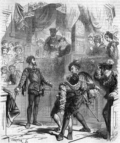 Duell med François de La Chataigneraies svärd mot Guy de Jarnac; Jarnac skadade sin motståndare dödligt genom att skära av hans skaft; år 1547, gravyr av 1800-talet. av Unknown artist