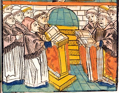 Kyrklig sång (sjungande munkar) - i manuskriptet "Konciliet i Konstanz" från 1497. av Unknown artist
