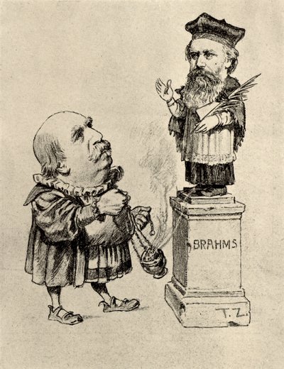Eduard Hanslick (1825-1904) österrikisk musikkritiker, dyrkar Brahms på en piedestal av Unknown artist