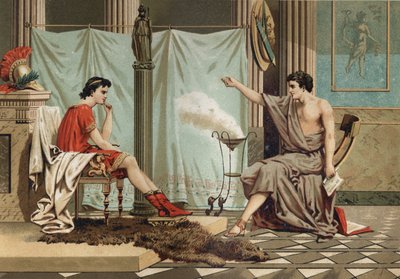 Utbildning av Alexander den store (356 - 323 f.Kr.) av filosofen Aristoteles (384 f.Kr. till 322 f.Kr. efter "Science and its Men"" av Louis Figuier. Barcelona av Unknown artist