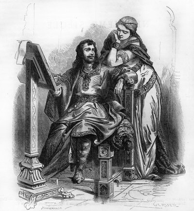 Eginhard (Einhard, Einhart, Einard, 775-840) historiker av den karolinska perioden med Emma (Imma) hans hustru. av Unknown artist