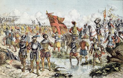 Åttonde religionskriget (1585-1598): slaget vid Ivry den 14/03/1590 mellan Henrik IV:s kungliga armé (som kommer att segra) och Katolska förbundet. Illustration av 1800-talet. Paris, Musee de l