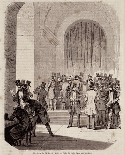 Val den 23 april 1848: omröstningsrum i en sektion - i "" Samtida populärhistoria"" av Unknown artist