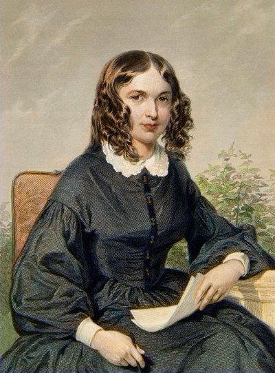 Elizabeth Barrett Browning (1806-1861) - Engelsk poet - gravyr - Elizabeth Barrett Browning Engelsk poetess och feminist (1806-1861) av Unknown artist