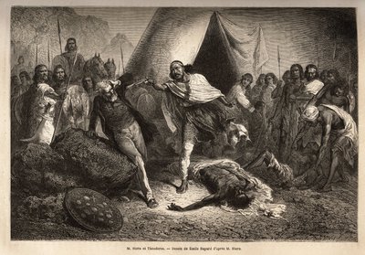 Kejsar (eller negus) Theodoros II (Tewodros) (född omkring 1818-1868, kallad Kassa Hailu före sin kröning på det etiopiska riket), hotade med sin pistol Mr. Stern, en engelsk missionär som återskapade en biografi om negus, genom vilken Theodoros kände föro av Unknown artist