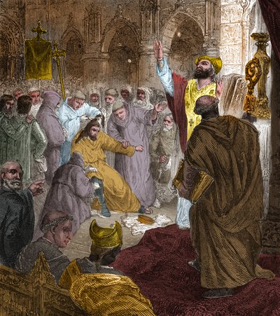 Slutet av den merovingerska dynastin, 751: avsättning av kung Childerik III (714-754) av Pepin the Brief (714-768). av Unknown artist
