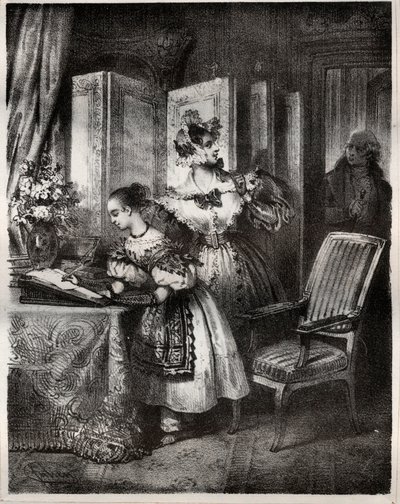Gravyr från 1800-talet för romanen av Madame Cottin (Sophie Cottin Rostand) (1770-1807) "" Malvina"" - Privat samling av Unknown artist