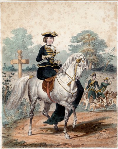 Ryttarporträtt av Impress Eugenie omkring 1860 (1826-1920). Gravyr av 1800-talet. Paris, Dekorativ konst av Unknown artist