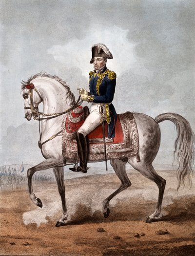Ridsporträtt av markis Gilbert du Motier de La Fayette (1757-1834), fransk aristokrat, militärofficer och politiker - Gravyr - markis av La Fayette (1757-1834), fransk militär och politiker av Unknown artist