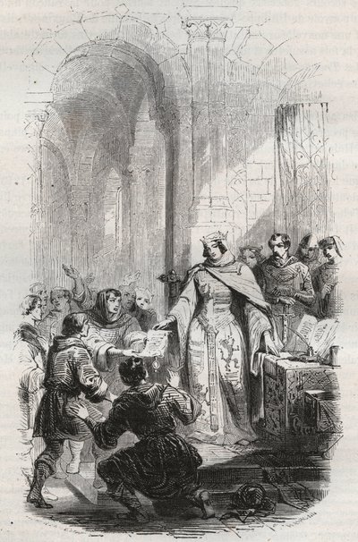 Ermesinde, grevinna av Luxemburg - Portostadga beviljad av Ermesinde Iere av Luxemburg till Luxemburgs invånare 1243 - Gravyr från 1868 i "Belgiens historia från primitiva tider till slutet av Leopold I" av Theodore Juste (1818-1888) - av Unknown artist