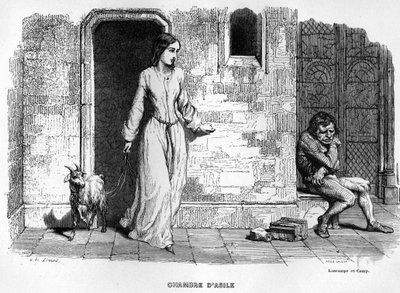 Esmeralda möter Quasimodo - i Notre Dame de Paris. av Unknown artist