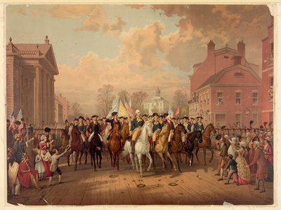Evakueringsdagen och Washingtons triumfatoriska intåg i New York City den 25 november av Unknown Artist