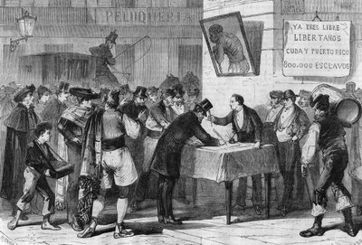 Händelser i Spanien 1885: offentlig prenumeration till Madrid för köp av slavar från Kuba och Puerto Rico. av Unknown artist