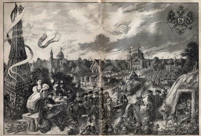 Frammaning om vänskap mellan Frankrike och Ryssland och den ryska utställningen som kommer att äga rum 1892 på Champ de Mars i Paris - Gravyr i "" La Science francaise"" av Unknown artist