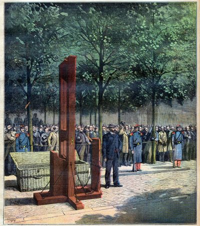 Avrättning med giljotin av mördarna i Courbevoie, Dore  Berland, framför La Roquette-fängelset, Paris, 08/08/1891 av Unknown Artist