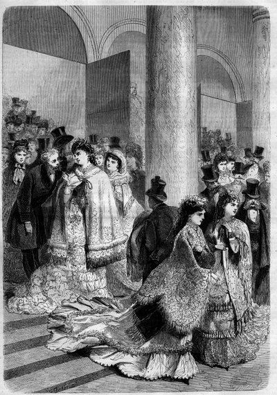 Lämna en föreställning på boulevard des italiens i Paris. Gravyr i "" L