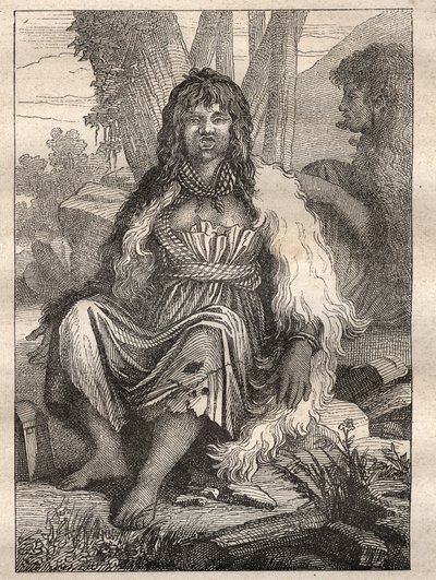 Expedition runt om i världen (1785-1788) av Jean Francois Galaup de La Perouse (1741-1788): typer av kvinnor i den franska hamnen (Alaska) - illustration hämtad från "" Les Grands Mariners du 1700-talet"" av Unknown artist