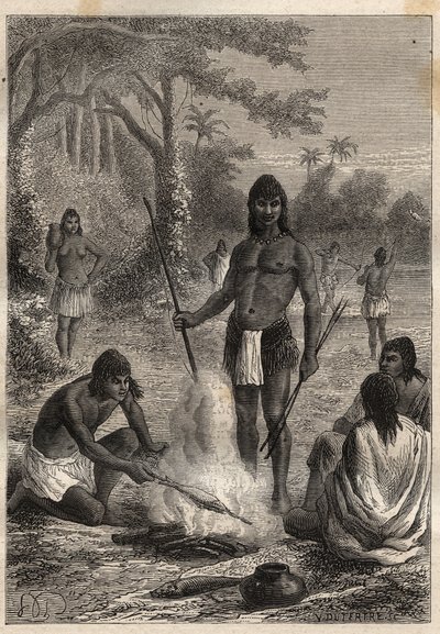 Expedition to America (1799-1804) av Alexander von Humboldt (1769-1859) och Aime Bonpland (1773-1858): Omaguas Indians (Amazonia, Peru) - illustration från "The Great Mariners of the 18th century" av Unknown artist