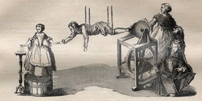 Erfarenhet gjord med den elektriska maskinen av Francis Hauksbee den äldre (1666-1713) - Gravyr i "" La Science francaise"" av Unknown artist