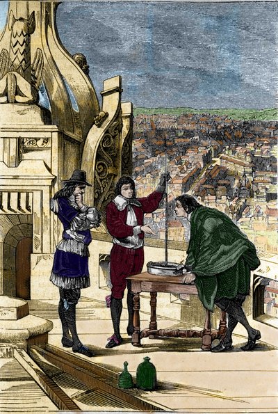 Upplev Blaise Pascal med en kvicksilverbarometer på toppen av Tour Saint Jacques la Boucherie i Paris. av Unknown artist