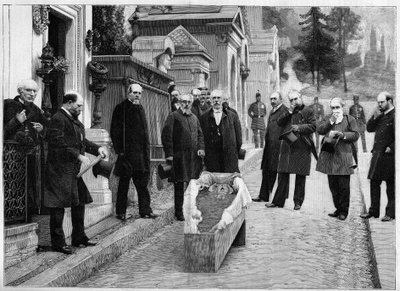 Uppgrävning av kvarlevorna av Gioacchino Rossini vid Pere Lachaise, i "The Illustrious World"" av Unknown artist