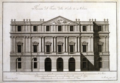 Fasad av teatern alla Scala i Milano. av Unknown artist