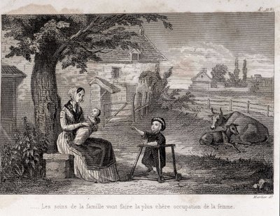 Familjeomsorg kommer att göra den dyraste sysselsättningen för kvinnan Familjemor på landsbygden - gravyr av Unknown artist
