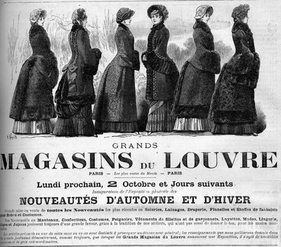 Mode feminint 1800-tal: reklam för Louvrens varuhus av Unknown artist