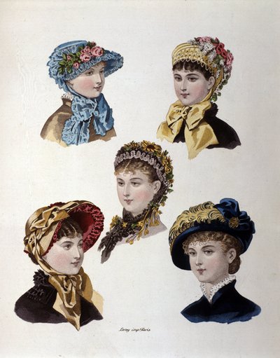 Mode i slutet av 1800-talet: olika modeller av damhattar av Unknown artist