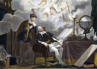 Faust och Mephistopheles - Faust est tente av Mephistopheles - gravyr av Unknown artist