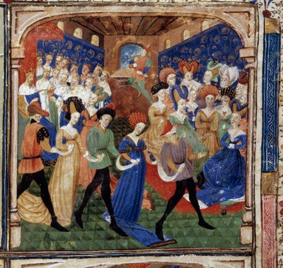 Festen vid kung Arthurs hov Drottning Genievre är omgiven av 12 kungar. Miniatyr från manuskriptet "The novel of the Quete of the Grail"" 1450-1460 Dijon. Kommunbiblioteket av Unknown artist