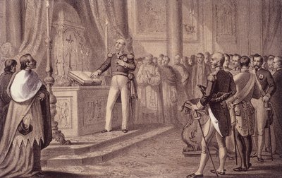 Ferdinand I av Bourbon eller Ferdinand IV (1751 - 1825), kung av Neapel, invigde konstitutionen 1820 - i "" Storia d