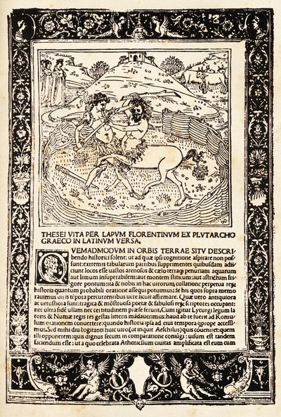 Fight Of Teseo With The Minotauro (träsnitt) av Unknown artist