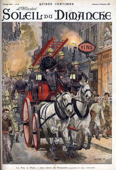 Brand i Paris: larm från brandkåren. Gravyr i ”Le sun-du-dimanche”, 3 december av Unknown artist