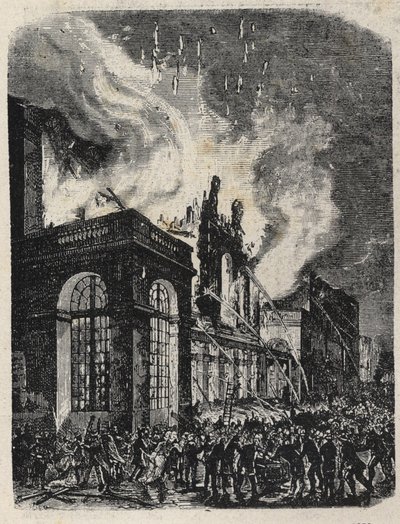 Brand på Opera de la rue Lepelletier (Le Peletier) i Paris den 28 oktober av Unknown artist