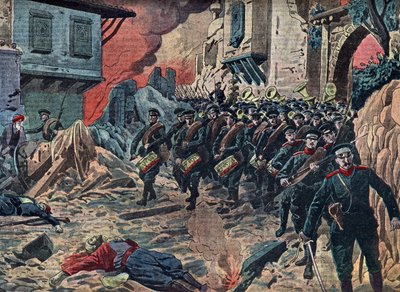 Första Balkankriget "Den bulgariska armén triumferar efter slaget vid Kirk Kilisse (Lozengrad) den 24/10/1912, Turkiet" (Slaget vid Kirk Kilisse (eller slaget vid Kirkkilise) var en del av det första Balkankriget mellan Bulgariens arméer och det ottomanska av Unknown Artist