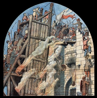 Första korståget: belägringen och intagandet av Jerusalem genom korsningarna ledda av Godefroy de Bouillon (1058-1100) 1099. av Unknown artist