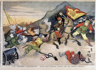 Första kinesisk-japanska kriget - kinesisk-japanska kriget: ta en kinesisk flagga av en japansk officer - i "Le Petit Journal" av 1894-10-29 (gravyr) av Unknown artist