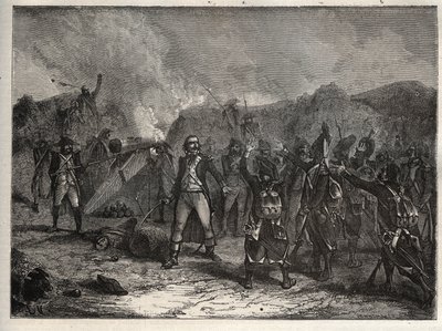 Första koalitionen: Överste Antoine Guillaume (Antoine-Guillaume) Rampon (1759-1842) vid slaget vid Montenotte den 12 april 1796, under den italienska kampanjen mot Napoleon Bonapartes franska trupper mot de österrikiska och sardiska arméerna - franska av Unknown artist