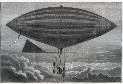 Första elektriska aerostat till spiral, experimenterad av Albert (1839-1906) och Gaston Tissandier (Tissendier) (1843-1899) fransk vetenskapsman, redaktör för tidskriften "" La Nature" måndagen den 8 oktober av Unknown artist