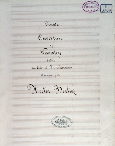 Första sidan av noterna till Waverley opus 1, ouvertyr, av Hector Berlioz av Unknown artist
